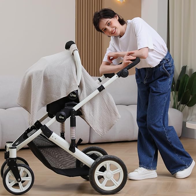 100% Muslin Cotton Car Seat Cover Baby, Carseat Canopy Cover, Universal Fit Stroller Covers for Boys and Girls (Summer Wheat)