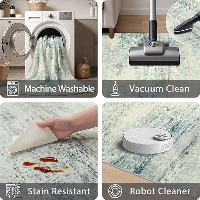 10x14 Area Rugs for Living Room: Soft Abstract Large Area Rug Non-Shedding Anti-Skid Stain Resistant Indoor Floor Modern Washable Rugs for Bedroom Dining Room Nursery Farmhouse Home Office-Blue/Gray