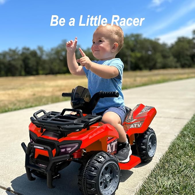 Kids ATV 4 Wheeler, 6V Ride-On Toy for Toddlers Boys & Girls with Music, Forward & Reverse - Red