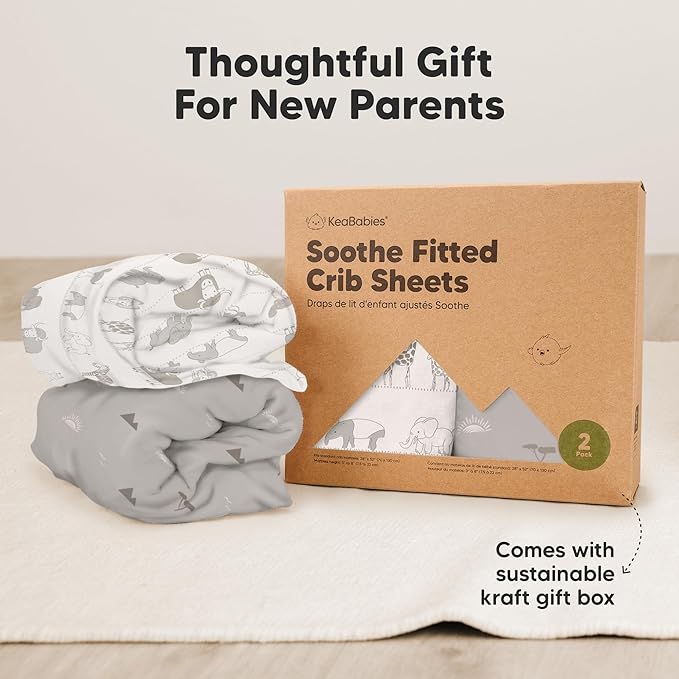 KeaBabies 2-Pack Organic Crib Sheets for Boys, Girls - 52x28 Fitted Crib Mattress Sheet Neutral, Breathable Jersey Cotton Cover for Baby Bed, Toddler Mattress, Soft & Cute Prints (Savannah)