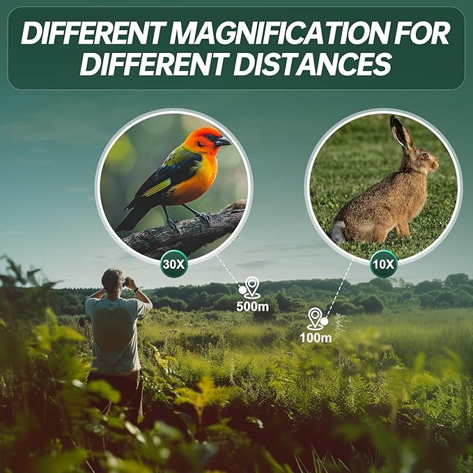 10-30x25 Small Compact Binoculars for Adults - WOZEL High Powered Zoom Binoculars for Bird Watching Hunting Hiking Travel Sports - Lightweight Binocular with Large & Bright Field of View for Kids