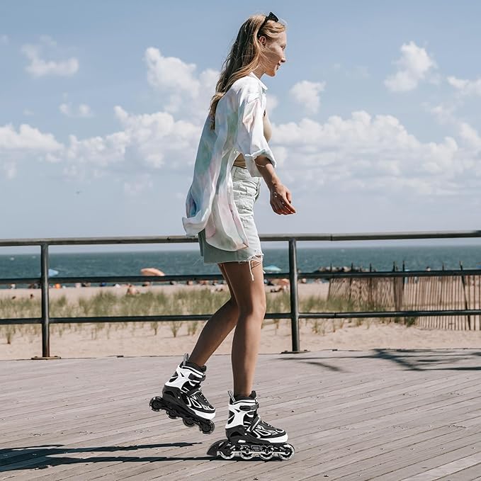 2PM SPORTS Vinal Girls Adjustable Flashing Inline Skates, All Wheels Light Up, Fun Illuminating Skates for Kids Men Adult Women and Boys