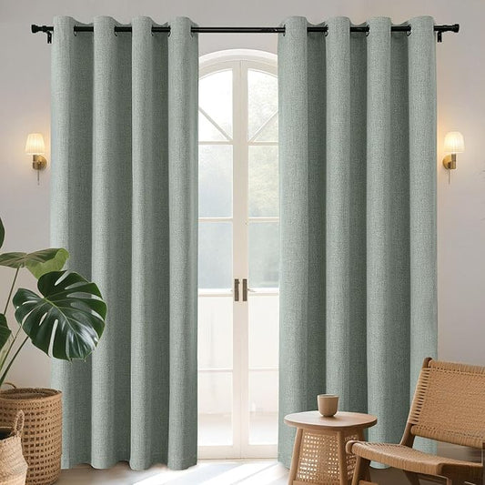 Joydeco Blackout Curtains 63 Inches Long 2 Panels Burg, Room Darkening Curtains for Bedroom, 100% Black Out Textured Thermal Drapes Privacy Protection 2 Panels Set(W52 x L63 Inch, Sage Green)