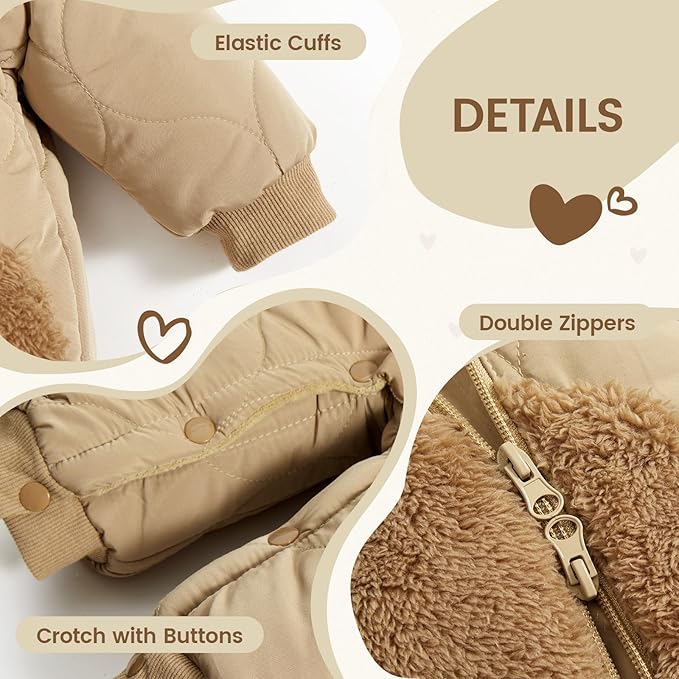 JiAmy Baby Snowsuit Newborn Winter Clothes Coat Romper Windproof Fleece Hat Zipper Baby Bear Outfit