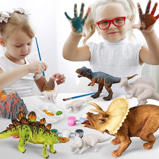 3D Dinosaurs Painting Kit with 12 Dinos for Kids Age 3-15, Arts and Crafts Kits Drawing Toys with Dinosaurs Set Creativity Gifts for Boys and Girls