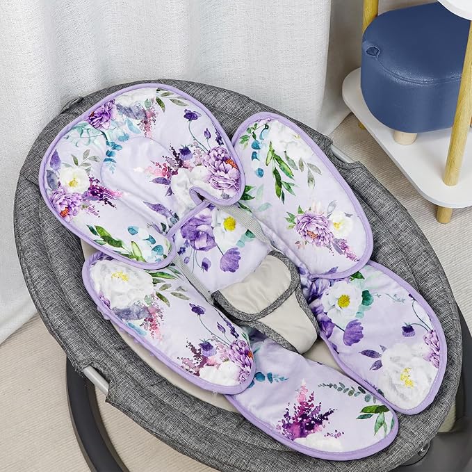 2 in 1 Infant Car Seat Insert, Car Seat Head Support Baby Girls Boys, Soft Newborn Carseat Insert Cushion, Perfect for Carseats, Strollers, Swings (Purple Flower)
