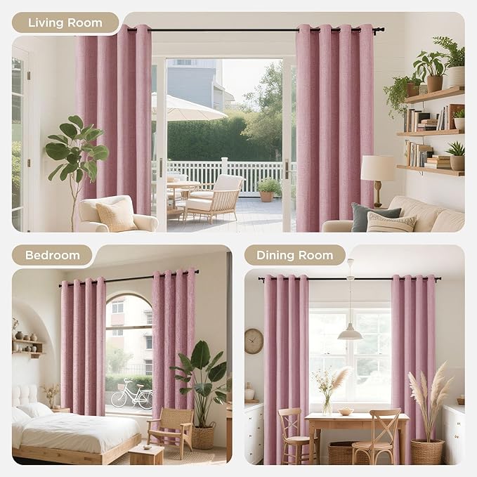 Joydeco Blackout Curtains 120 Inches Long 2 Panels Burg, Room Darkening Curtains for Bedroom, 100% Black Out Textured Thermal Drapes Privacy Protection 2 Panels Set(W52 x L120 Inch, Pink)