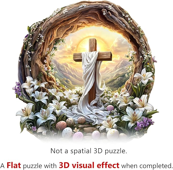 KAAYEE Wooden Puzzles for Adults, 3D Vision Effect Holy Light Cross Wooden Jigsaw Puzzle Unique Shape Wood Puzzle Adult, 3D Effect Flat Puzzle Birthday Family Game (S-8.5 * 8.4 in-100pcs)