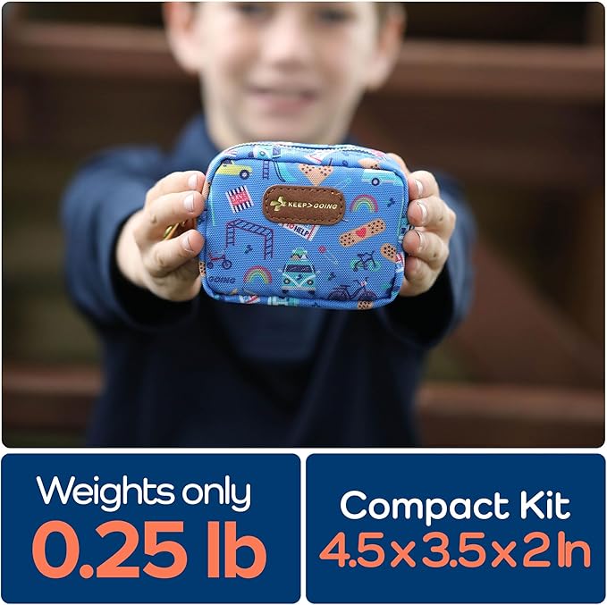 KeepGoing Small Travel First Aid Kit Kids – 60 Pc. Mini First Aid Kit for Purse, Diaper Bag, & Backpack with Latex-Free Bandages – 4 Oz., & 4.5 x 3.5 x 2 in, TSA-Approved