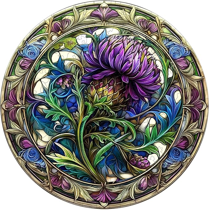 KAAYEE Wooden Jigsaw Puzzles-3D Visual Effect Scotch Thistle Wooden Puzzle Adult Unique Shape Wooden Puzzle Wooden Jigsaw Puzzle for Adult,Puzzle for Adults,Family Games (L-13.4 * 13.4in-300pcs)