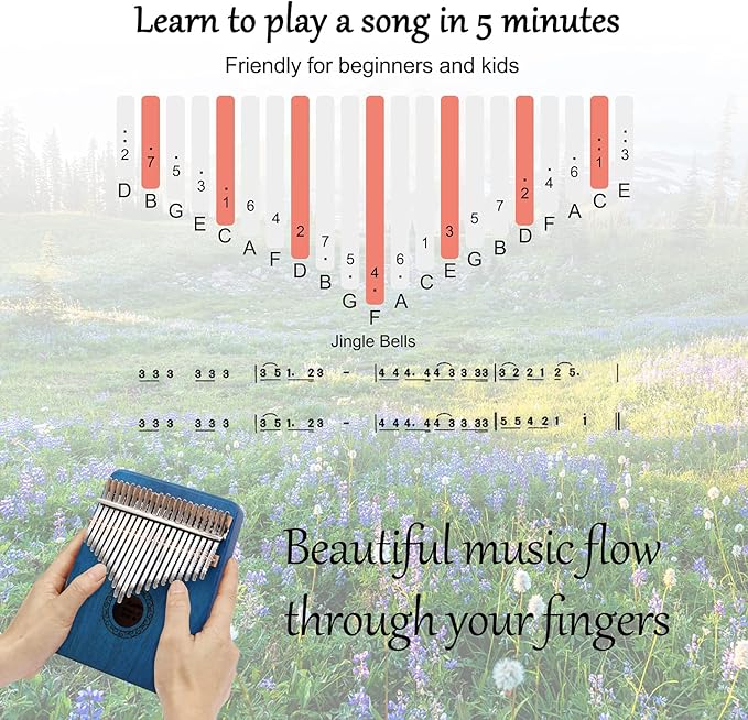 Kalimba Thumb Piano,YUNDIE Portable 21 Keys Mbira Finger Piano with Tune Hammer and Study Instruction,Musical Instruments Gift for Kid Adult Beginners Professional(Blue)