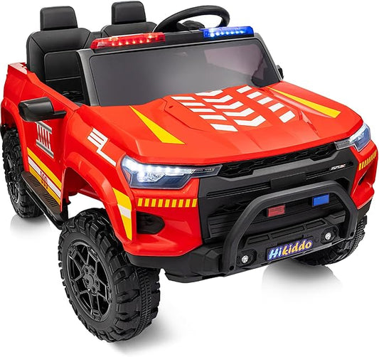 12V 7Ah Electric Fire Truck Ride-On Toy for Big Kids, 2 Seater Kids Ride on Car SUV w/Remote Control, Bluetooth - Red