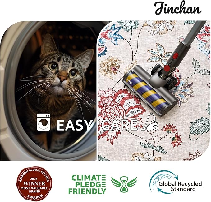 jinchan Floral Corner Rug for Living Room Washable Bedroom Rug Vintage Romance Design Non Slip Quarter Circle Lightweight Low-Pile Throw Carpet for Reading Nook Playroom,8ft Radius, Red/Beige