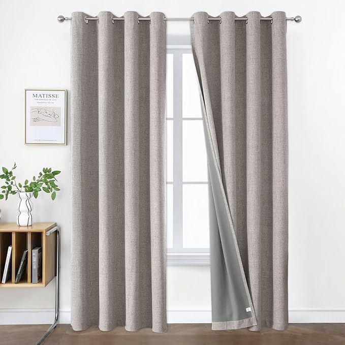 Joydeco Greyish White Blackout Curtains 120 Inches Long, Extra Long Curtains 120 Inch Length 1 Panel for Bedroom, Thermal Insulated Linen Black Out Curtains with Grommets(100x120, Greyish White)