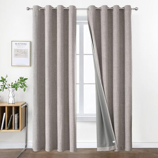 Joydeco Greyish White Blackout Curtains 120 Inches Long, Extra Long Curtains 120 Inch Length 1 Panel for Bedroom, Thermal Insulated Linen Black Out Curtains with Grommets(100x120, Greyish White)