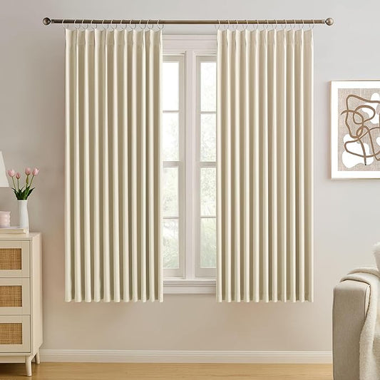 KEQIAOSUOCAI Cream Beige Room Darkening Privacy Curtains 72 x 63 Inches Long, 72 Inch Wide Track Blackout Window Treatment Sound Reducing for Bedroom/Home Office