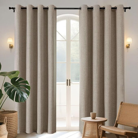 Joydeco Blackout Curtains 95 Inches Long 2 Panels Burg, Room Darkening Curtains for Bedroom, 100% Black Out Textured Thermal Drapes Privacy Protection 2 Panels Set(W52 x L95 Inch, Linen)