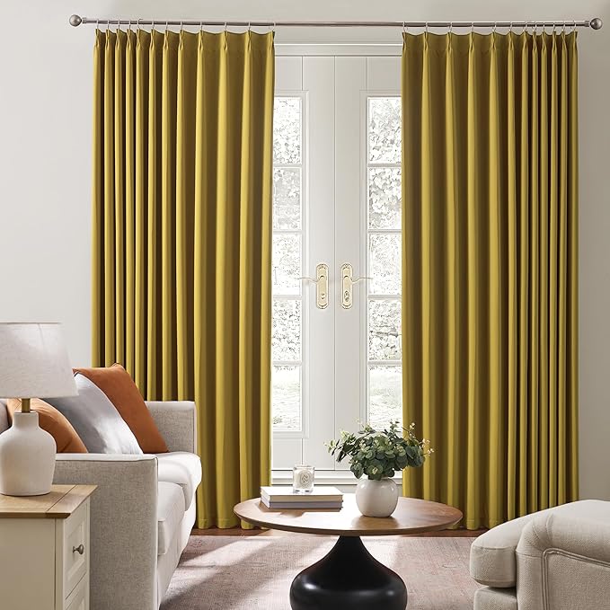 KEQIAOSUOCAI Yellow Pinch Pleated Curtains 63 Inch Length 2 Panels Set Noise Cancelling Window Drapes for Nursery Bedroom Living Room 40x63