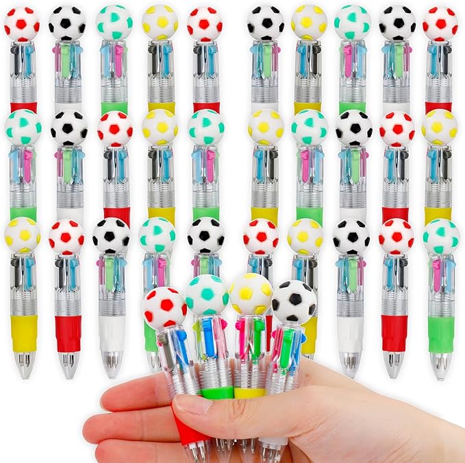 30Pcs Mini Multicolor Pens in One 4-in-1 Cute Pens Bulk for Kids, Ballpoint Pen for Birthdays and Children's Parties, Fun Gifts Assorted Ink Kawaii Pen(Soccer)
