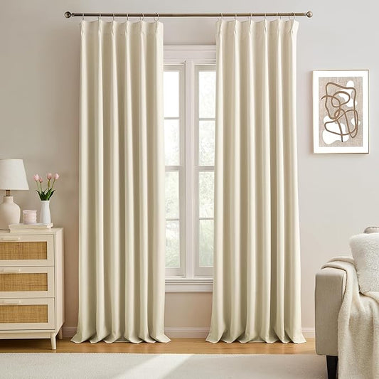KEQIAOSUOCAI Long Large Pinch Pleated Curtains 144 Inches Long,Memory Shape Room Darkening Soundproof Window Curtains with Hooks for Bedroom Living Room Track System 40 x 144 x 2 Panels