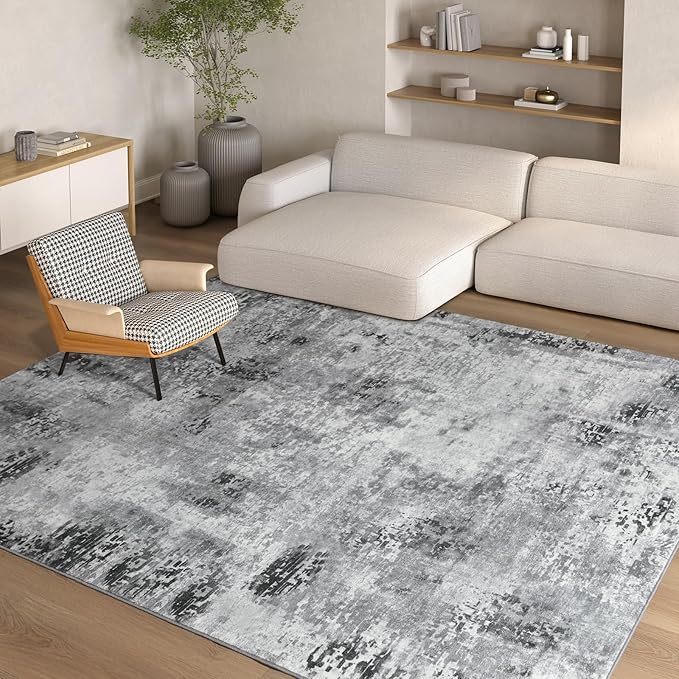 Kelarea Living Room Rug 5x7 Grey Rug Machine Washable Large Area Rugs, Non Slip Abstract Vintage Indoor Carpet for Bedroom, Nursery, Classroom, Dining Room, Home Office