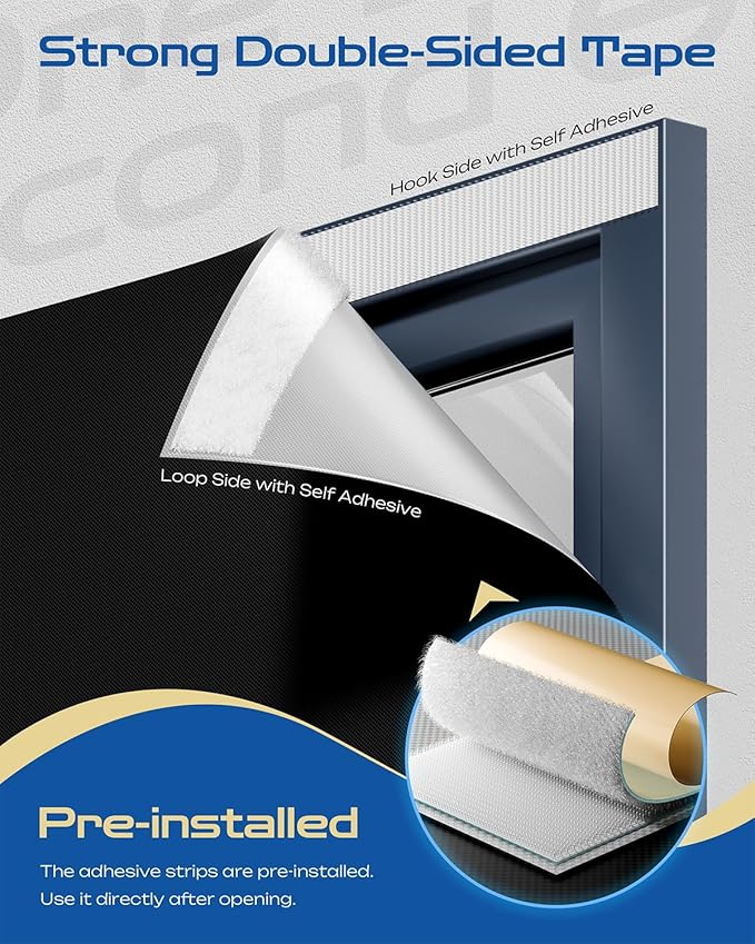 35" W x 36" L 100% Portable Blackout Curtains, Total Darkness No-Drill Black Out Window Cover,Temporary Blackout Shades with Hook & Loop Tape, for Bedroom, Nursery, Dorm, Travel (Black)