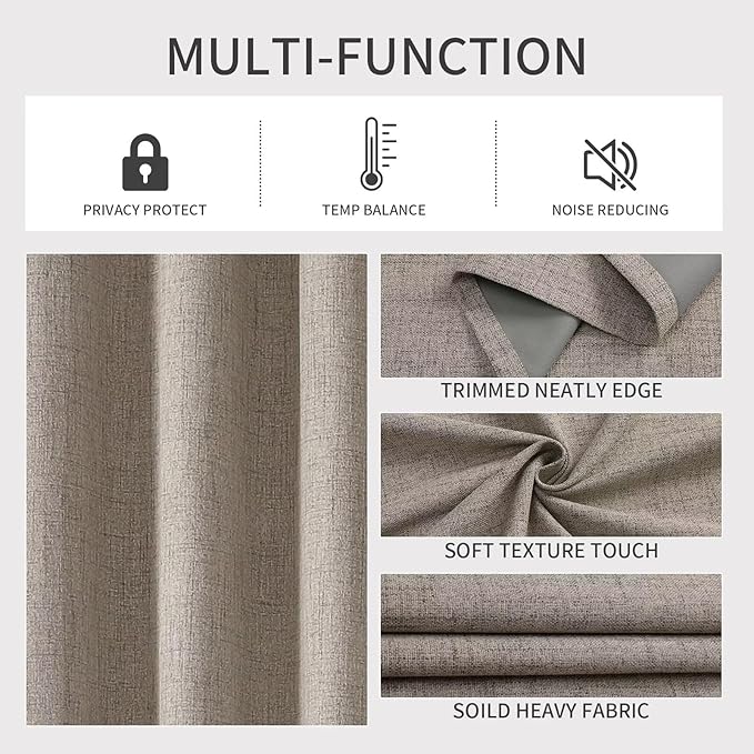 Joydeco Linen Blackout Curtains for Bedroom and Living Room, Faux Linen Look Black Out Grommet Textured Thermal Insulated Room Darkening Curtain 1 Panel Room Divider Curtains (Custom Size and Color)