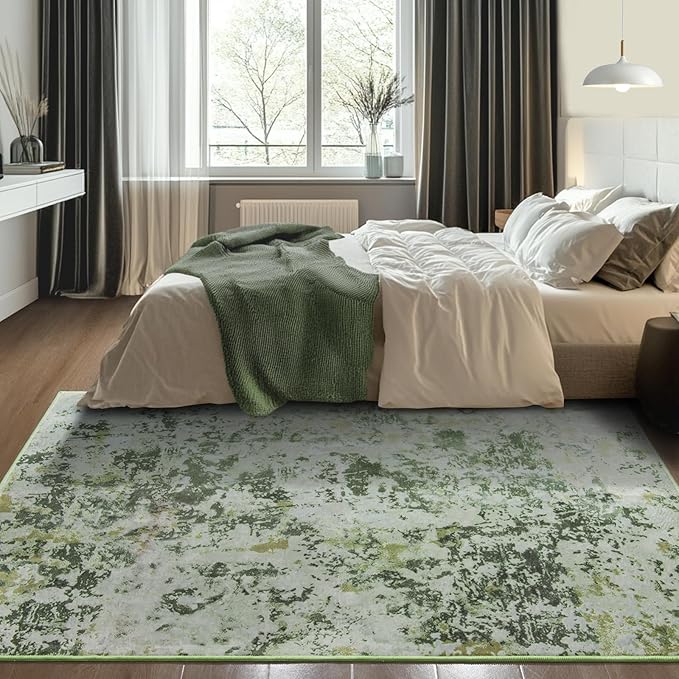 Kelarea 5x7 Rug for Living Room, Green Washable Non-Slip Rugs, Modern Abstract Large Rugs Low Pile Soft Carpet for Bedroom, Kitchen, Dining Room, Classroom, Dorm, Nursery, Home Office