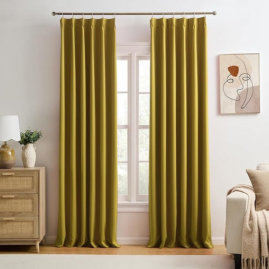 KEQIAOSUOCAI Yellow Pinch Pleated Curtains 120 Inch Length 2 Panels Set Noise Cancelling Window Drapes for Nursery Bedroom Living Room 40x120