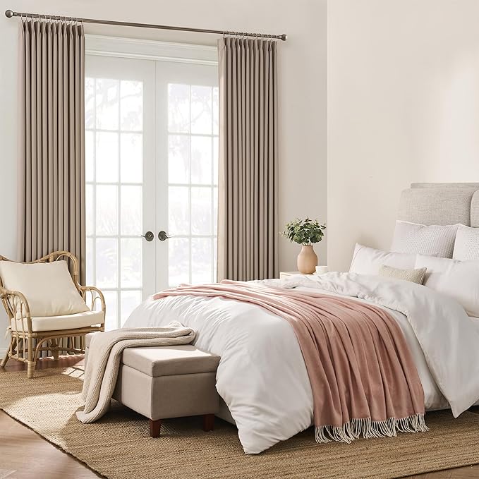 KEQIAOSUOCAI Pinch Pleated Curtains 144 Inch Long 12 FT Tall Curtains for Living Room Bedroom Thermal Memory Trained Pleated Viral Window Drapes with Hooks(Khaki,40W x 144L x 2 Panels)