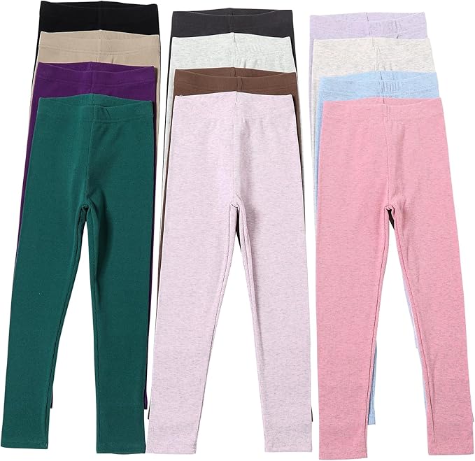12 Pack Girls Leggings - Soft Stretchy Yoga Pants for Kids, Basic School Pants