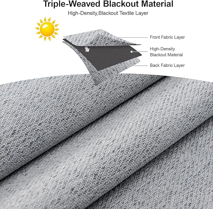 Joydeco Faux Linen Blackout Curtains for Bedroom,Light Grey Blackout Curtains 72 inches Long,100% Blackout Solid Thermal Insulated Window Drapes Luxury Decor for Living Room（W52xL72 Inch,Light Grey）