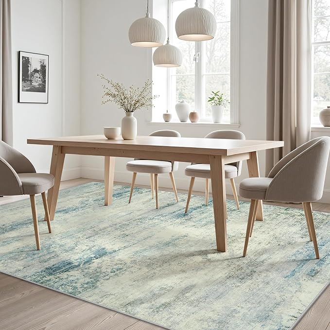 10x14 Area Rugs for Living Room: Soft Abstract Large Area Rug Non-Shedding Anti-Skid Stain Resistant Indoor Floor Modern Washable Rugs for Bedroom Dining Room Nursery Farmhouse Home Office-Blue/Gray