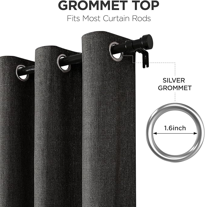 Joydeco Charcoal Grey Blackout Curtains 90 Inches Long, Curtains 90 Inch Length 1 Panel for Bedroom, Thermal Insulated Linen Black Out Curtains with Grommets(100x90, Charcoal Grey)