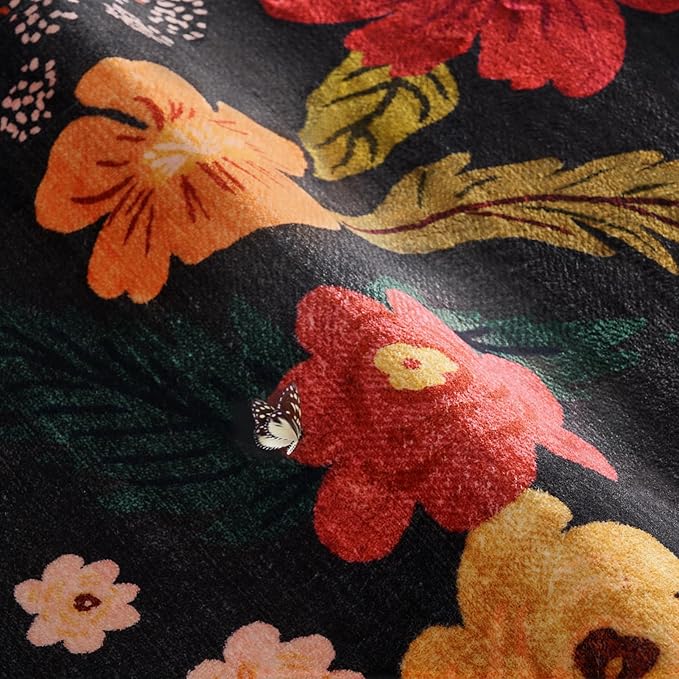 2x6 Rug Runners for Hallways Non Slip Washable Runner Rug with Rubber Backing Sound Absorbing Vintage Boho Floral Low Pile Thin Rug for Kitchen Bedroom Entrance Laundry Bathroom Living Room,Black