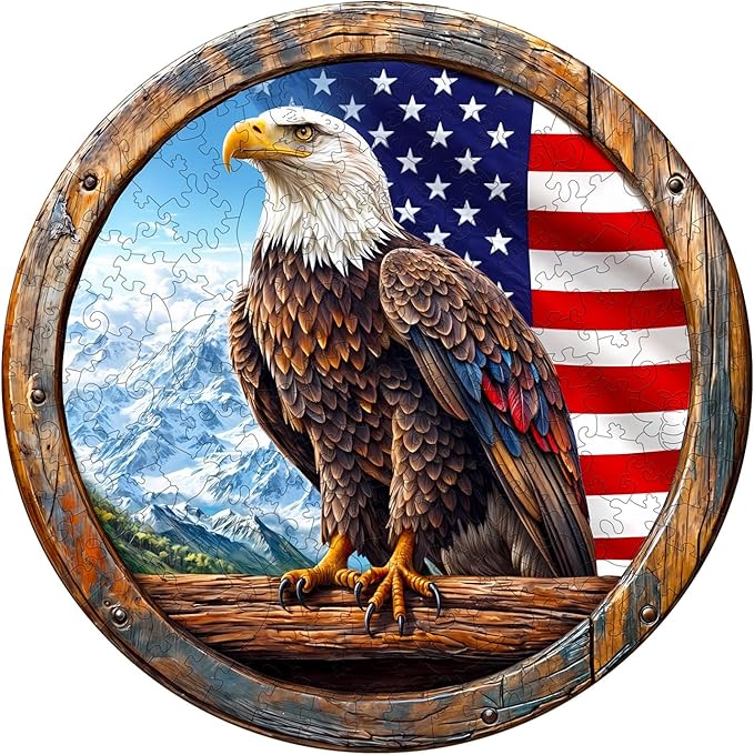 KAAYEE Wooden Puzzles for Adults, 3D Vision Effect Bald Eagle Wooden Jigsaw Puzzle Unique Shape Wood Puzzle Adult, 3D Effect Flat Puzzle Birthday Gifts Family Game (XL-17.3 * 17.3 in-450pcs)