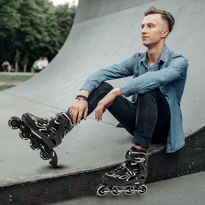 2PM SPORTS Vinal Girls Adjustable Flashing Inline Skates, All Wheels Light Up, Fun Illuminating Skates for Kids Men Adult Women and Boys