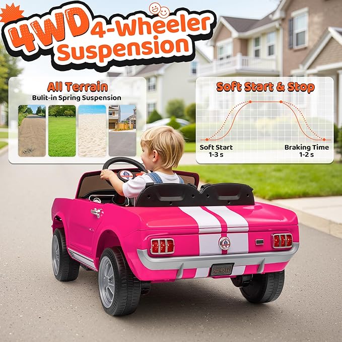 24V 2 Seater Ride on Toys, Licensed Shelby Cobra Kids Power Car Wheeler Ride On Toy w/ 2WD/4WD Switchable, Remote Control, 19" Spacious Seat, 4 Spring Suspension, Music, Bluetooth