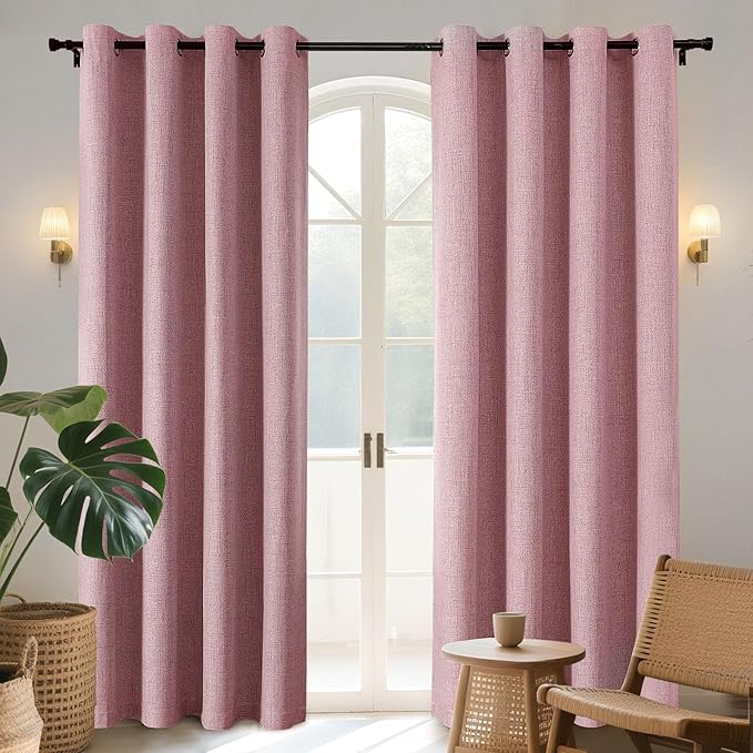 Joydeco Blackout Curtains 95 Inches Long 2 Panels Burg, Room Darkening Curtains for Bedroom, 100% Black Out Textured Thermal Drapes Privacy Protection 2 Panels Set(W52 x L95 Inch, Pink)