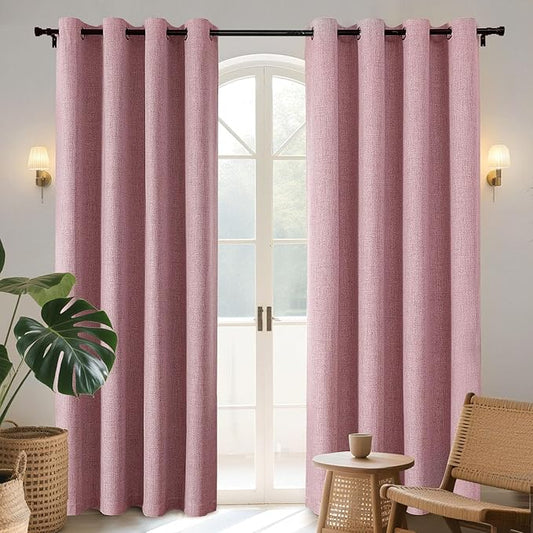 Joydeco Blackout Curtains 95 Inches Long 2 Panels Burg, Room Darkening Curtains for Bedroom, 100% Black Out Textured Thermal Drapes Privacy Protection 2 Panels Set(W52 x L95 Inch, Pink)