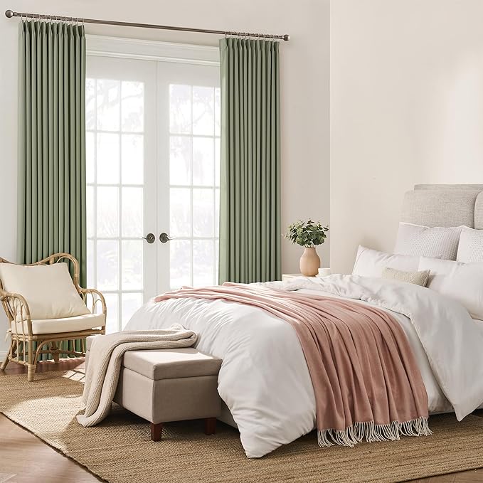 KEQIAOSUOCAI Light Sage Blackout Curtains Pinch Pleat Green Drapes 96 Inches Long 2 Pieces, Elegant Thermal Insulated Black Out Window Panels for Living Room Bedroom 40 x 96 inch Sage Green