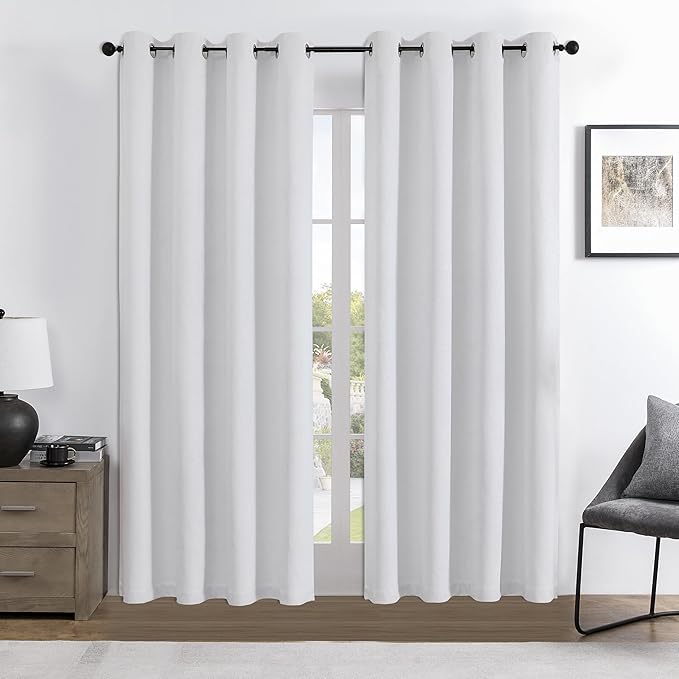 Joydeco 100% Blackout Curtains 72 Inches Long 2 Panels Set, Thermal Insulated Long Curtains& Drapes 2 Burg, Room Darkening Drapes for Bedroom Living Room Window (Pure White, W52 x L72 Inch)