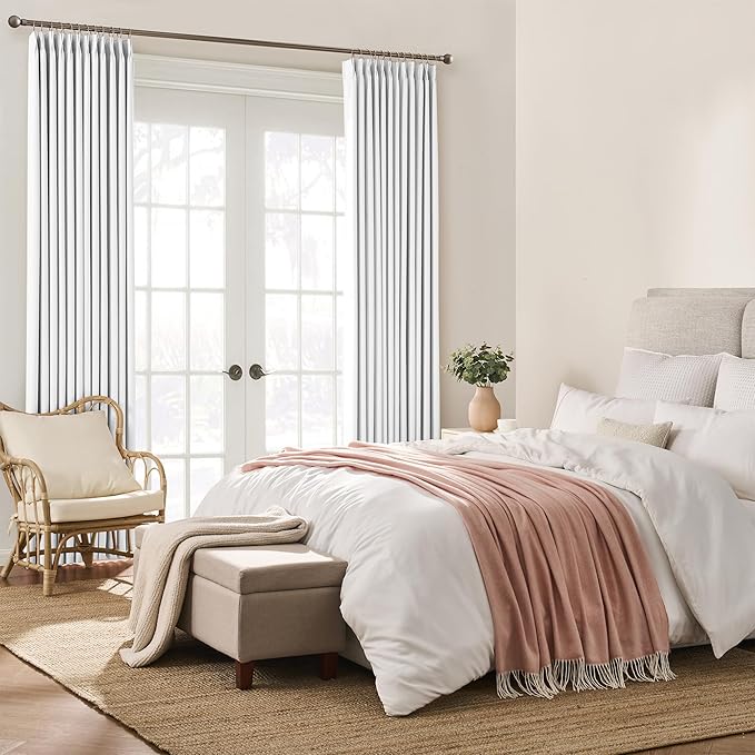 KEQIAOSUOCAI White Linen Pinch Pleat Curtains 92 Inches Long 2 Panels for Living Room Bedroom Snow White Pleated Hooks Elegant Luxury Privacy Curtain Drapes 92 Inch Length