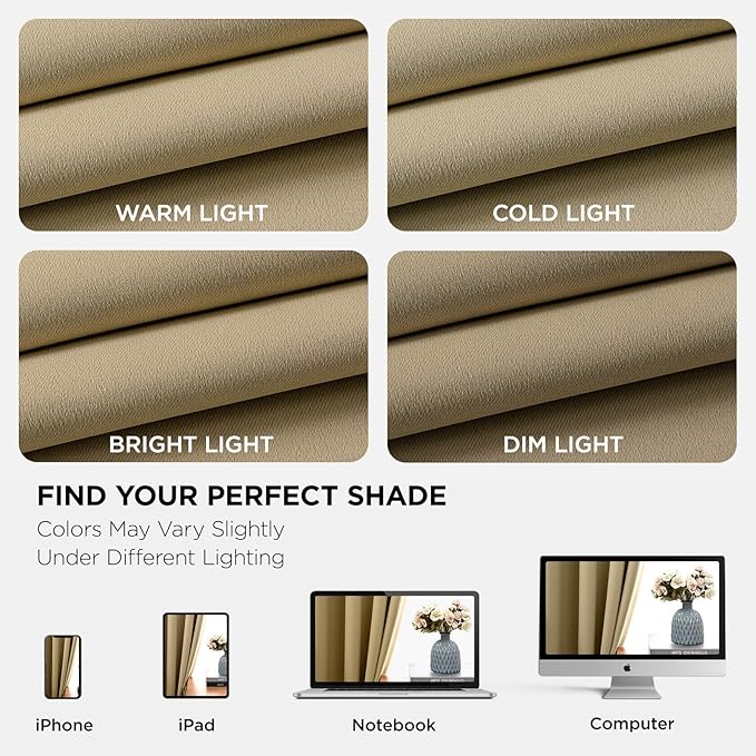 Joydeco Blackout Curtains 95 Inch Length 2 Panels Set, Thermal Insulated Long Curtains& Drapes 2 Burg, Room Darkening Grommet Drapes for Living Room Bedroom Window (W52 x L95 Inch, Beige)