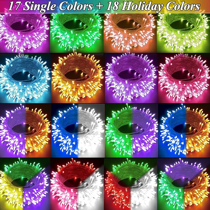 164FT 500LED Christmas Lights Color Changing, 35 Colors String Lights with Remote Timer, Waterproof Twinkle Fairy Light Clear Wire for Bedroom Indoor Outdoor Holiday Wedding Party Xmas Tree