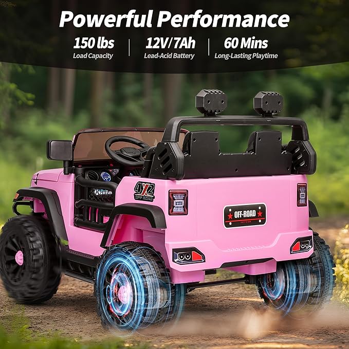 2 Seater Ride on Car Truck, 12V Kids Electric Ride on Toy for Big Kids Age 3-8 w/Remote Control- Light Pink