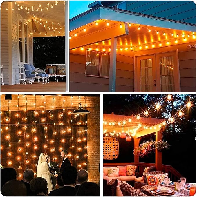 25Ft G40 LED Outdoor Christmas Frosted White String Lights with 27 G40 White Pearl Shatterproof Bulbs, Connectable Vintage Christmas Globe Patio Lights for Holiday Wedding Party Café Porch Party-White