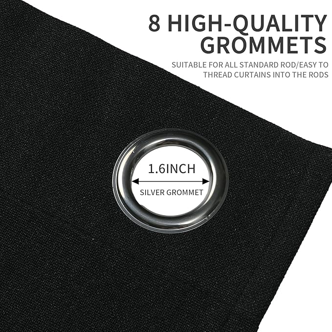 Joydeco Blackout Curtains 90 Inches Long 2 Panels Burg, Room Darkening Curtains for Bedroom, 100% Black Out Textured Thermal Drapes Privacy Protection 2 Panels Set(W52 x L90 Inch, Black)