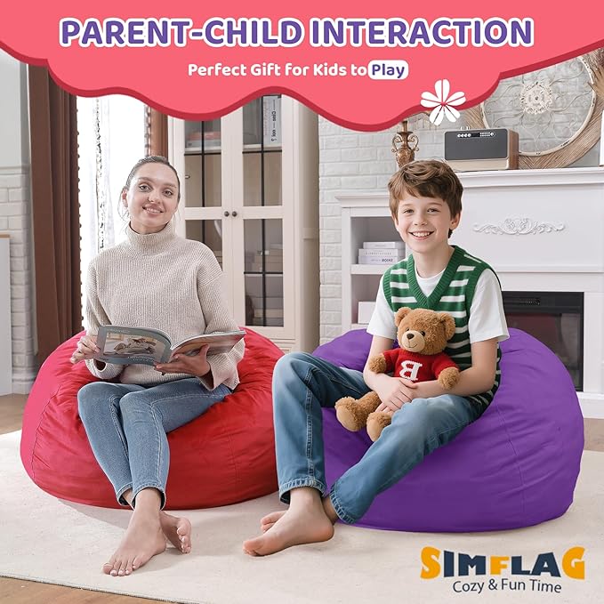 2FT Bean Bag Chair, Comfy Bean Bag Chairs with Memory Foam Filled, Fluffy Beanbag Sofa with Dutch Velvet Cover, Teardrop BeanBag Chairs for Living Room, Playroom - Purple