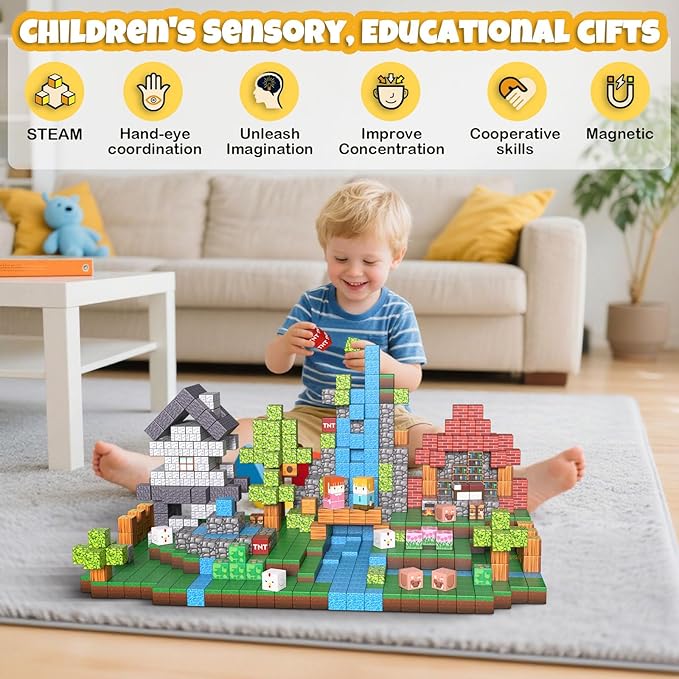 150PCS Magnetic Building Blocks, 1 Inch Magnetic Cubes for Kids Ages 3-8, STEM Montessori Toys, Creative Construction & Stacking Toys, Educational Magnetic Blocks for Boys & Girls